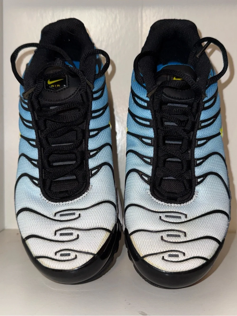 Nike Kids TN 4.5Y Blue Gradient Foam Runner Sneakers with Yellow Swoosh